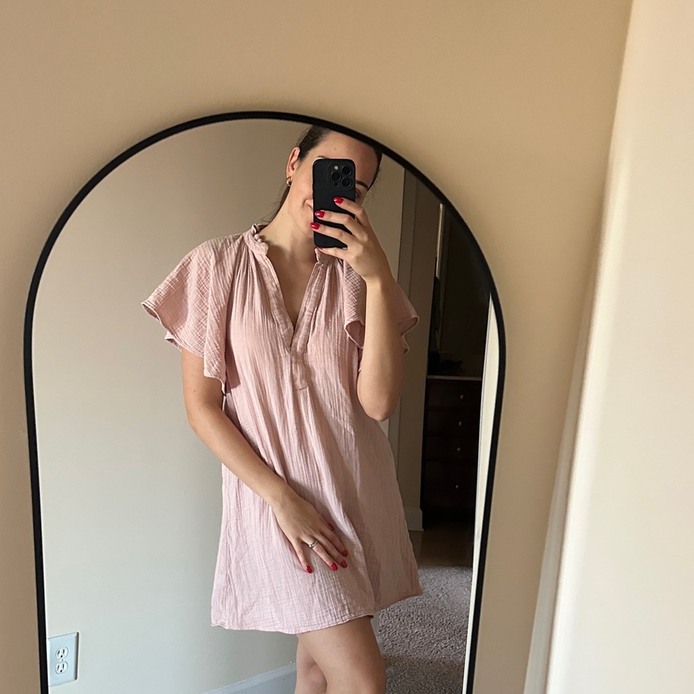 A-Line Muslin Dress H&M Powder Light Pink Ruffle Sleeves XS